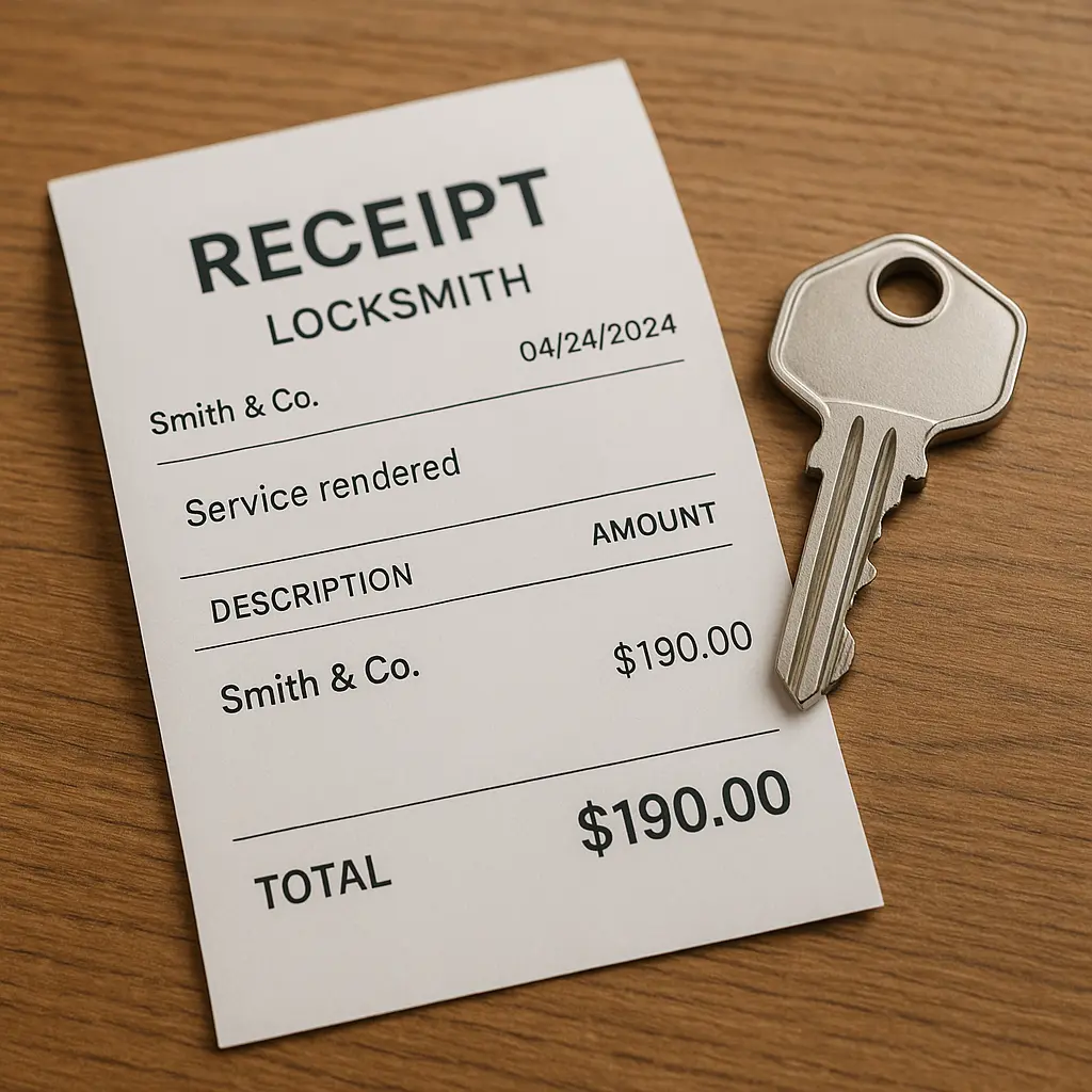 Local locksmith invoice