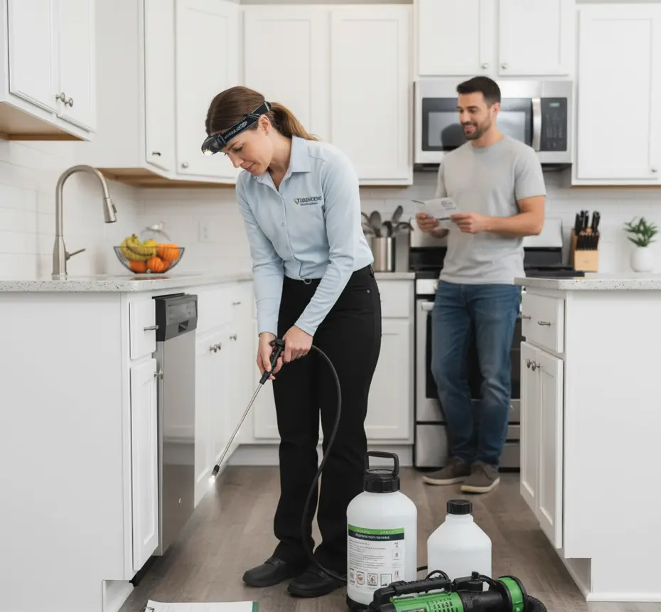 Local pest control helping a women