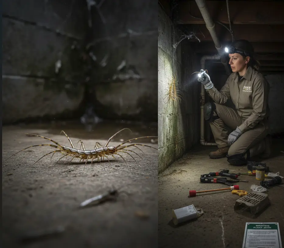 House centipede infestation and professional pest control treatment in Columbus